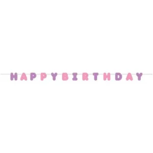 Bandeira Happy Birthday Roxo e Rosa