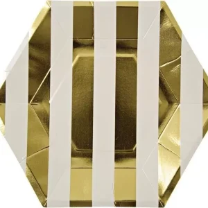 Pratos Riscas Dourado 8 Unidades
