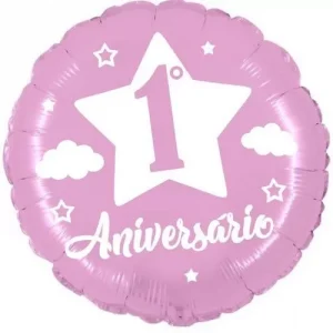 Balão Foil Standart Português 1º Aniversário Rosa