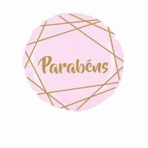 Balão Foil Standart Português Parabéns Rosa e Dourado