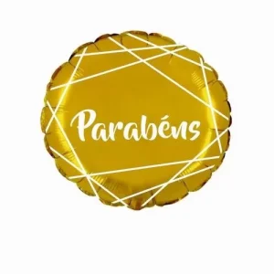 Balão Foil Standart Português Parabéns Dourado e Branco