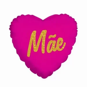 Balão Foil Coração Rosa Mãe c/glitter dourado