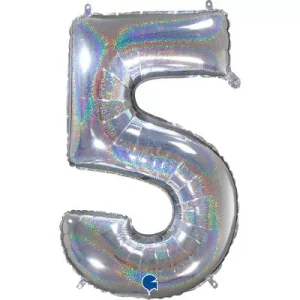 Balão Foil 26″/66cm Prateado c/ Glitter Nº 5
