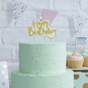 Vela Glitter Dourado Happy Birthday