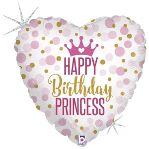 Balão Foil Coração Happy Birthday Princess