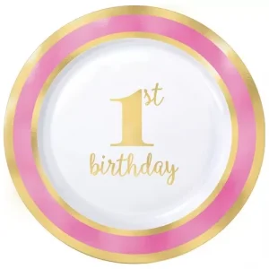 Pratos Plástico 19cm 1º Aniversário Menina 10un