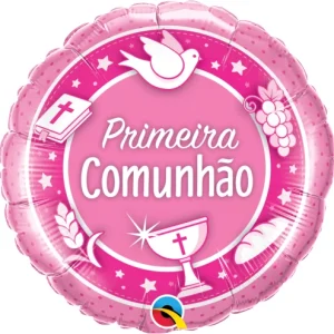 Balão Foil Primeira Comunhão Rosa