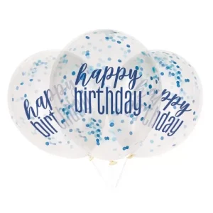 Pack Balões Latex c/confettis Azuis Happy Birthday 6un