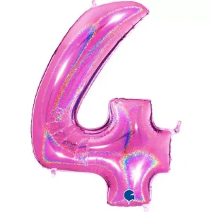 Balão Foil Nº4 Rosa com Glitter