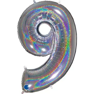 Balão Foil Nº9 Prateado c/ Glitter 40″