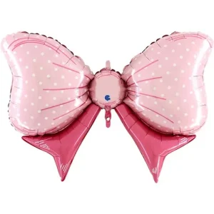 Balão Foil 43″/109cm Laço Rosa bolas brancas