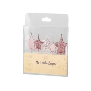 Velas de Aniversário Estrelas Rosa Com Glitter