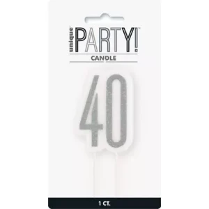 Vela 40 Anos Prata Com Glitter