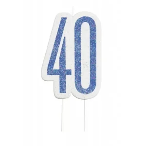 Velas 40 Anos Azul Com Glitter