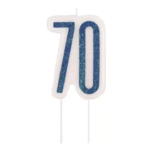 Vela 70 Anos Azul Com Glitter