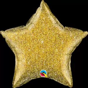 Balão Foil Estrela Dourada com GLitter