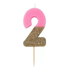 Vela Rosa e Dourada c/glitter nº 2