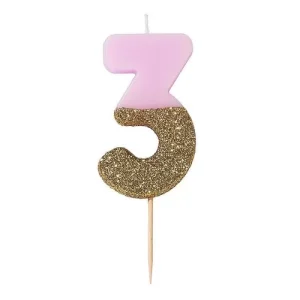 Vela Rosa e Dourada c/glitter nº 3