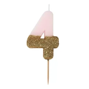 Vela Rosa e Dourada c/glitter nº 4