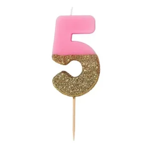 Vela Rosa e Dourada c/glitter nº 5