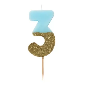 Vela Azul e Dourada c/glitter nº 3