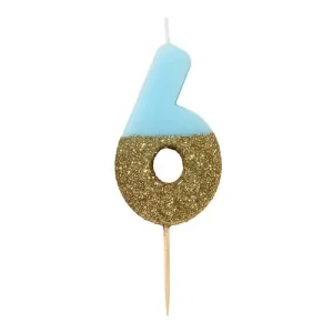 Vela Azul e Dourada c/glitter nº 6