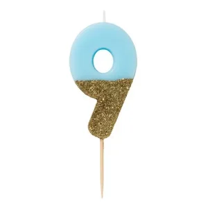 Vela Azul e Dourada c/glitter nº 9
