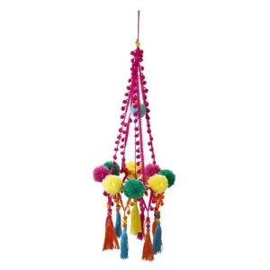 Candeeiro Decorativo Com Pompons Coloridos.