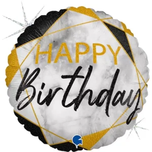 Balão Foil 18″/46cm Preto Mármore Happy Birthday