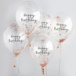 Conjunto Balões Látex C/ Confettis Happy Birthday 5 Unidades