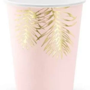 Copos Folhas Douradas Rosa Bebé 6un