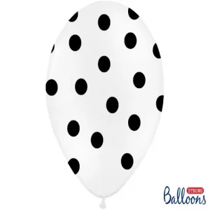 Balão Látex Branco Com Bolas Pretas