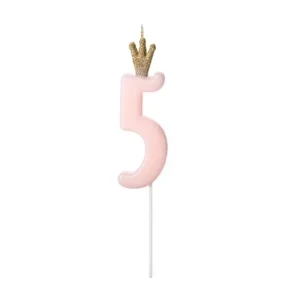 Vela Rosa Bebé c/ Coroa Dourada nº 5