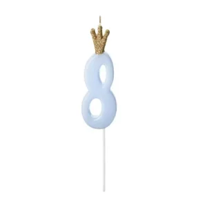 Vela Azul Bebé c/ Coroa Dourada nº 8