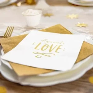 Guardanapos Brancos All You Need is Love em Dourado