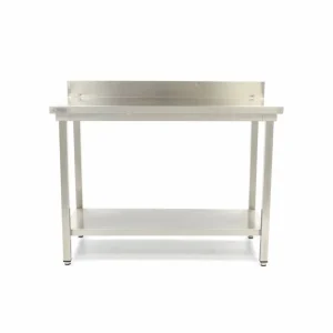 Mesa em Aço Inoxidável – 120 x 70 cm – Altura Ajustável – com Painel Traseiro