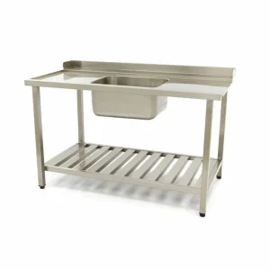 Mesa para Máquina de Lavar Loiça – 120 x 75 cm – Esquerda – com Lava-Loiça e Painel Traseiro – incl. Prateleira de Arrumação