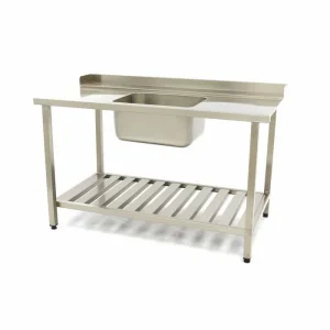 Mesa para Máquina de Lavar Loiça – 140 x 75 cm – Direita – com Lava-Loiça e Painel Traseiro – incl. Prateleira de Arrumação