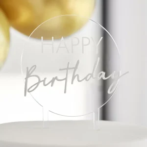 Topo de Bolo Acrílico Redondo Happy Birthday
