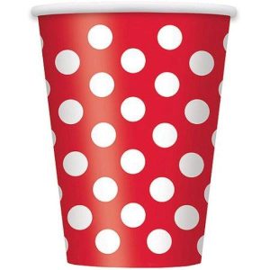 Copo vermelho com bolas brancas
