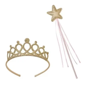 Kit Tiara e Varinha Mágica Rosa e Dourada TT