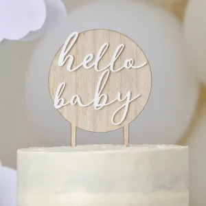 Topo de Bolo Madeira Redondo Hello Baby